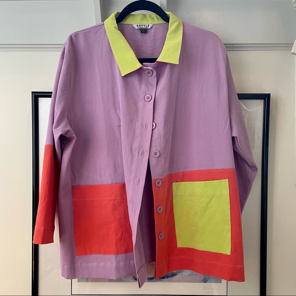 Nettle studios blocked chore coat in sherbert size OS minus